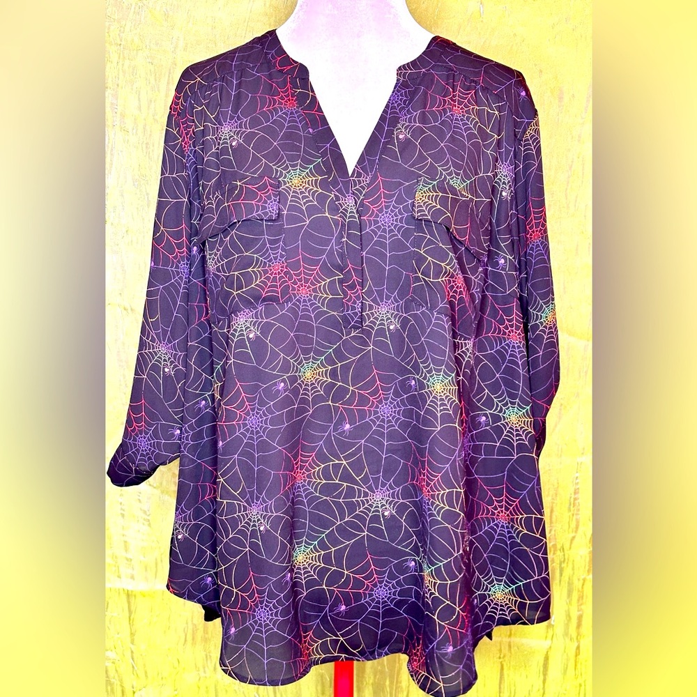 TORRID SPIDERWEB RAINBOW HARPER BLOUSE TOP